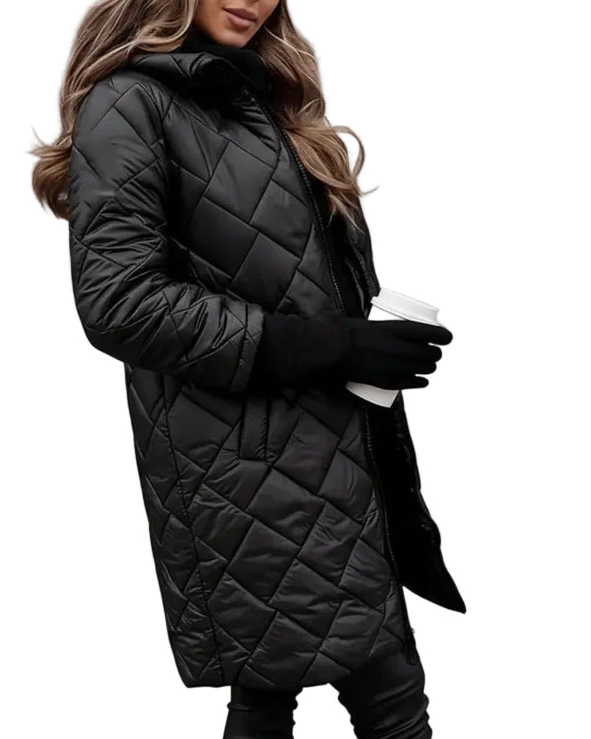 Jessica || Abrigo largo acolchado con capucha para mujer