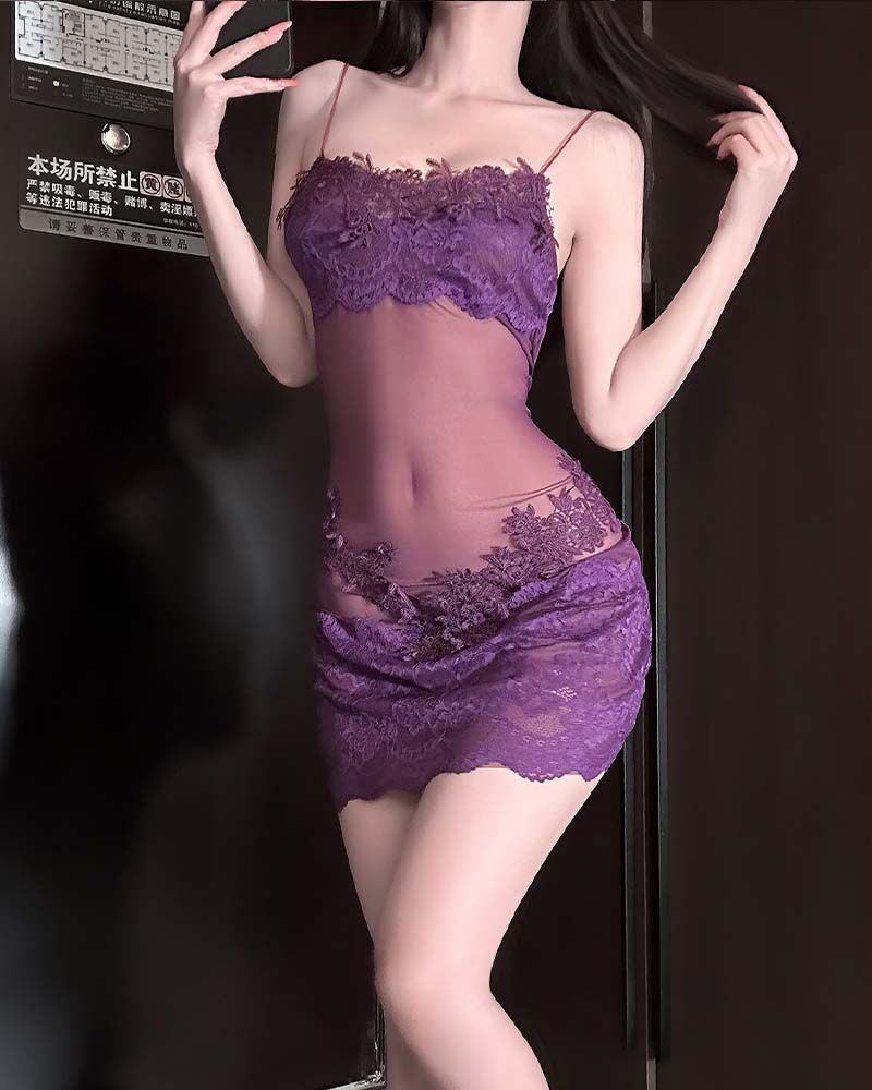 Camisón Sexy Liso de Encaje