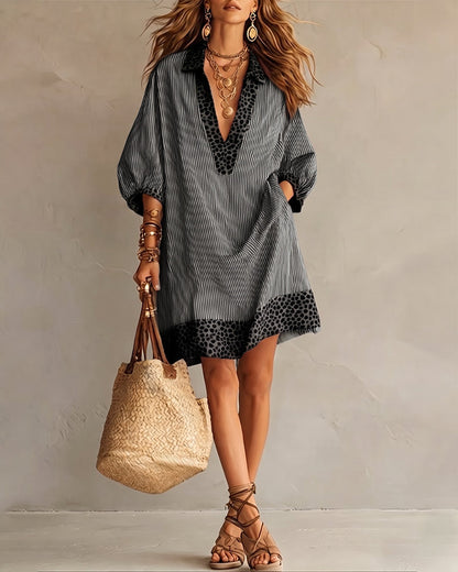 Vestido Camisero con Estampado de Leopardo y Manga Abullonada