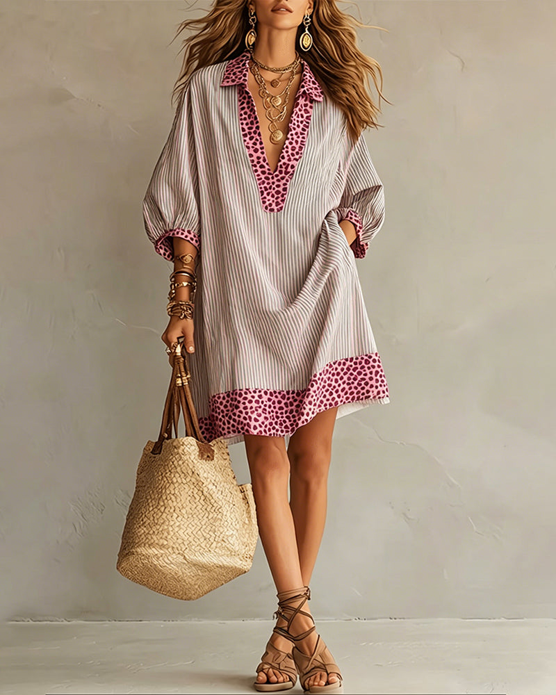 Vestido Camisero con Estampado de Leopardo y Manga Abullonada
