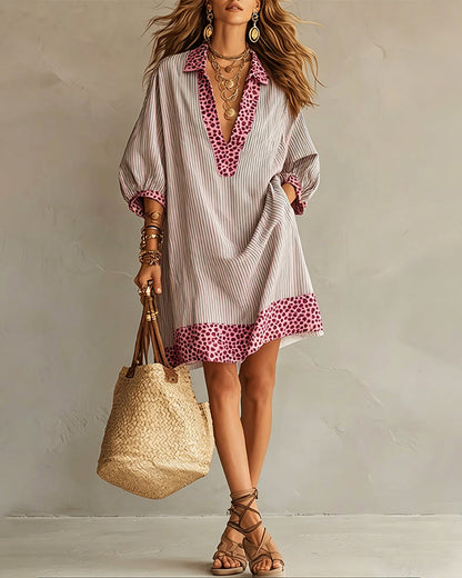 Vestido Camisero con Estampado de Leopardo y Manga Abullonada