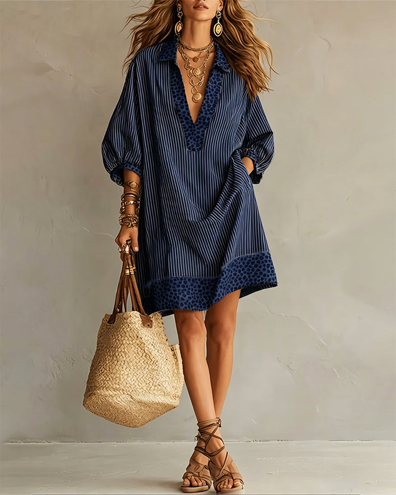 Vestido Camisero con Estampado de Leopardo y Manga Abullonada