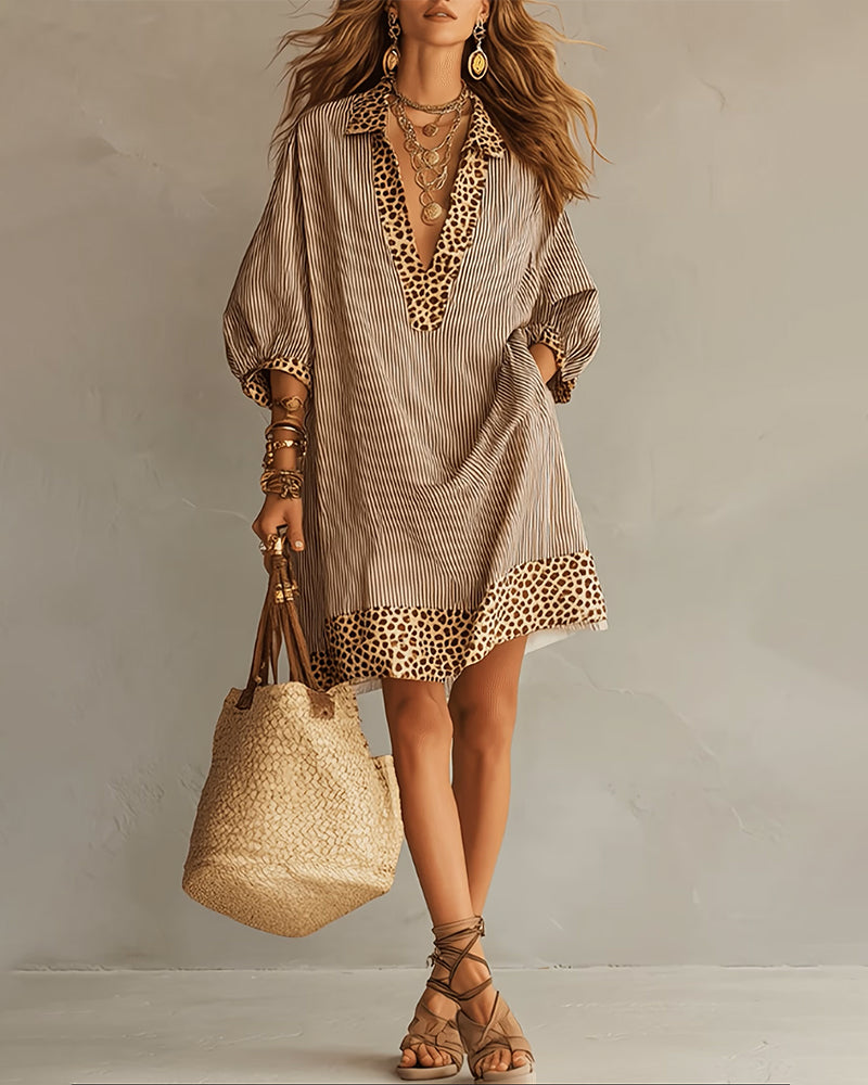 Vestido Camisero con Estampado de Leopardo y Manga Abullonada