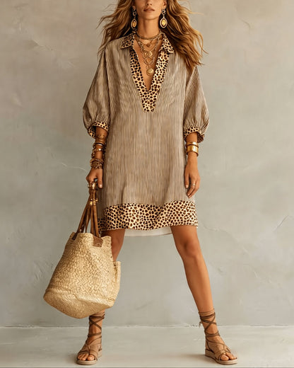 Vestido Camisero con Estampado de Leopardo y Manga Abullonada