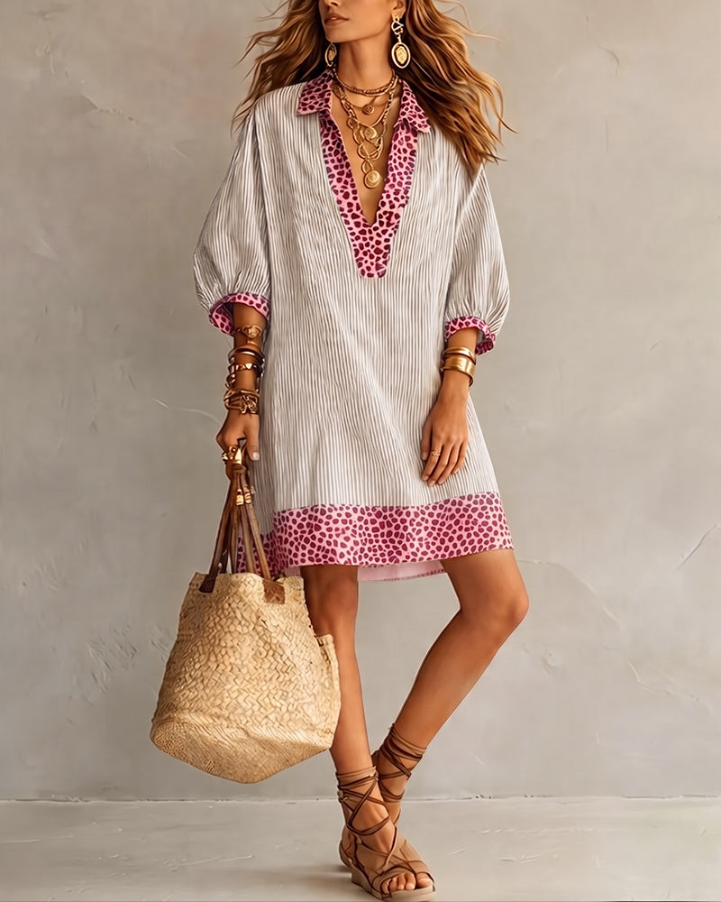 Vestido Camisero con Estampado de Leopardo y Manga Abullonada