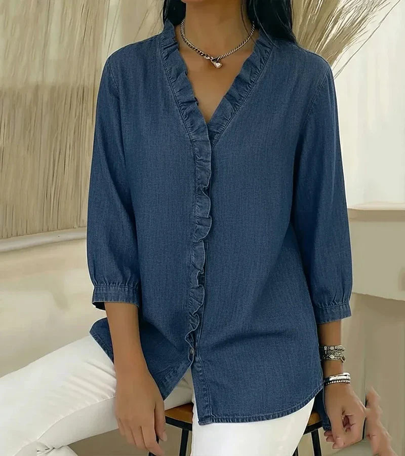 Adele | Blusa con escote en V y volantes