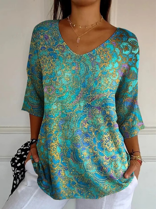 Bérangère™ — Blusa Fluida Elegante con Estampado Refinado