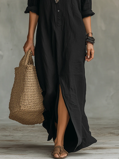 Soline | Vestido largo negro con botones