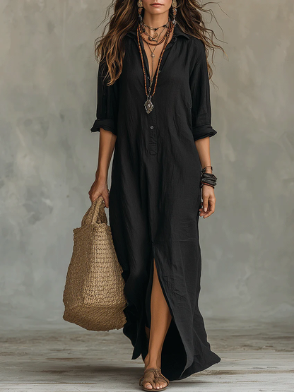 Soline | Vestido largo negro con botones