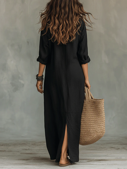 Soline | Vestido largo negro con botones
