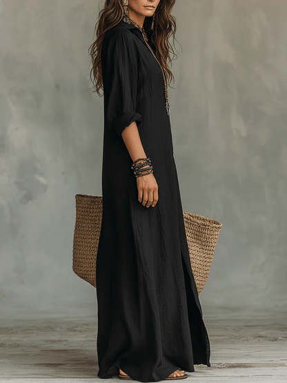 Soline | Vestido largo negro con botones