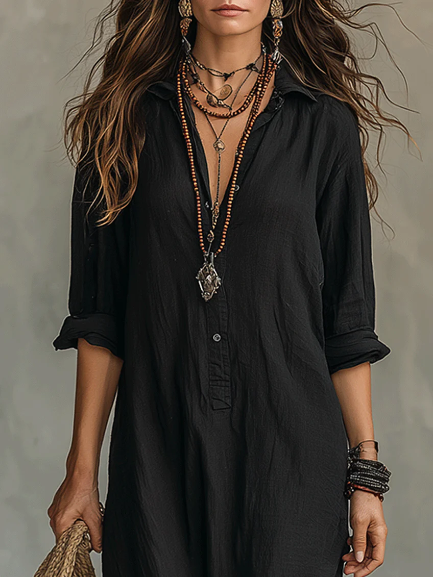 Soline | Vestido largo negro con botones