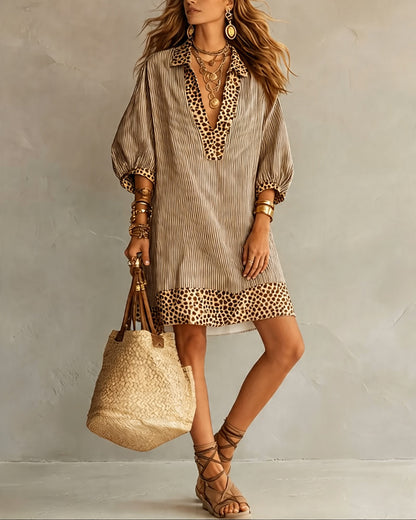 Vestido Camisero con Estampado de Leopardo y Manga Abullonada