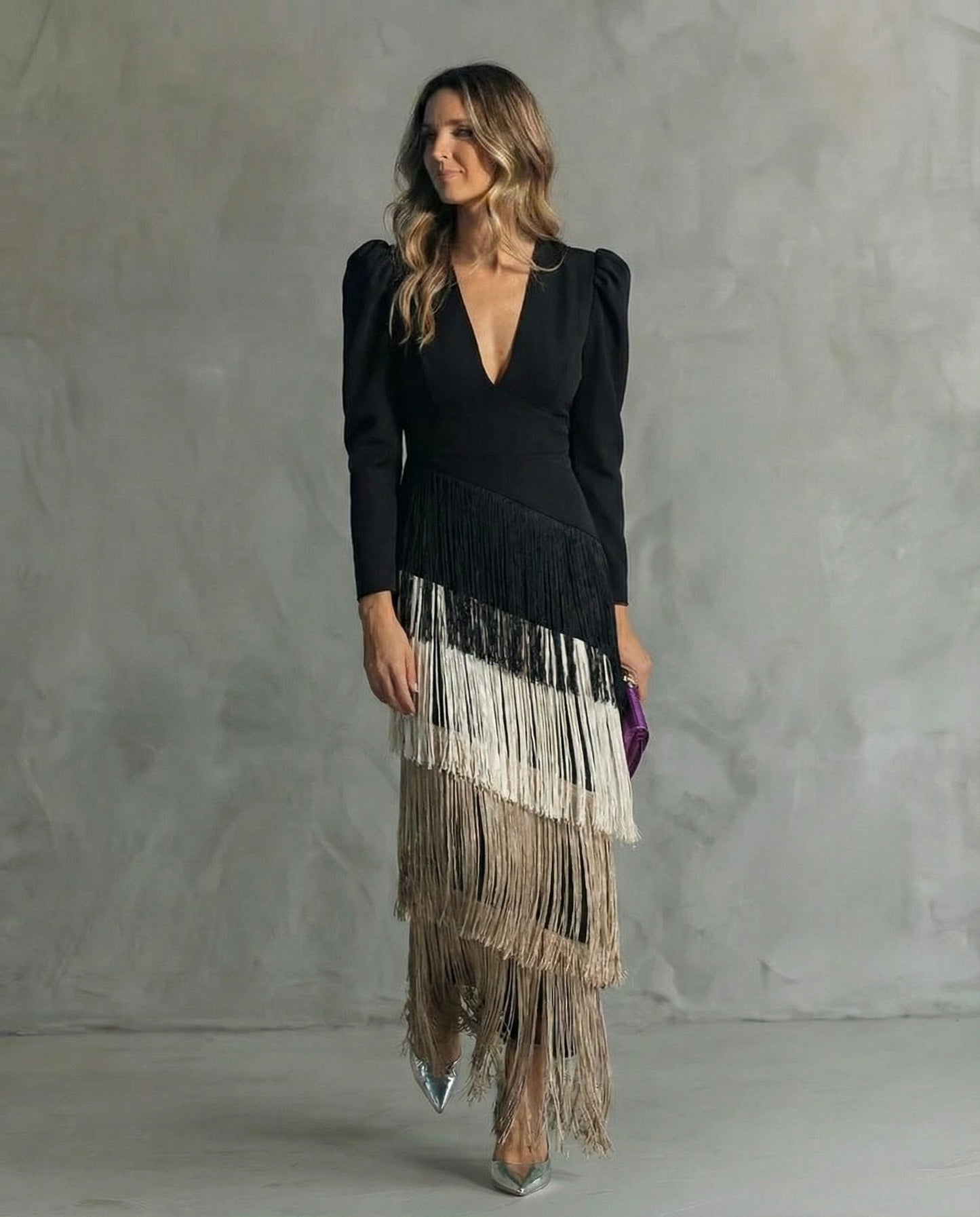 Clara™ | Vestido midi elegante con mangas con flecos
