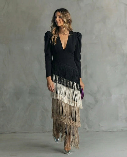 Clara™ | Vestido midi elegante con mangas con flecos