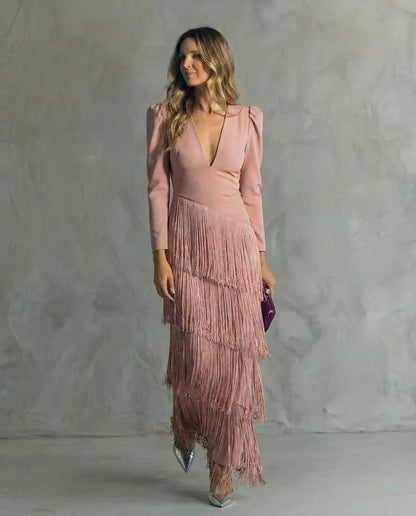 Clara™ | Vestido midi elegante con mangas con flecos