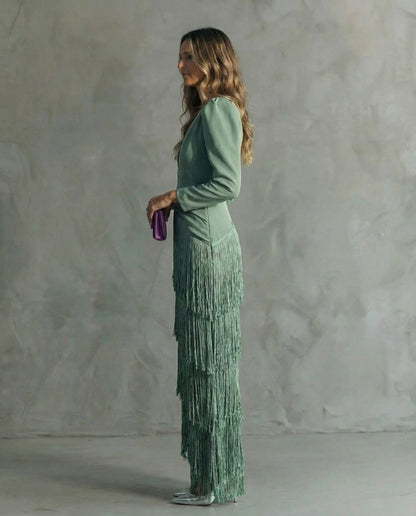 Clara™ | Vestido midi elegante con mangas con flecos