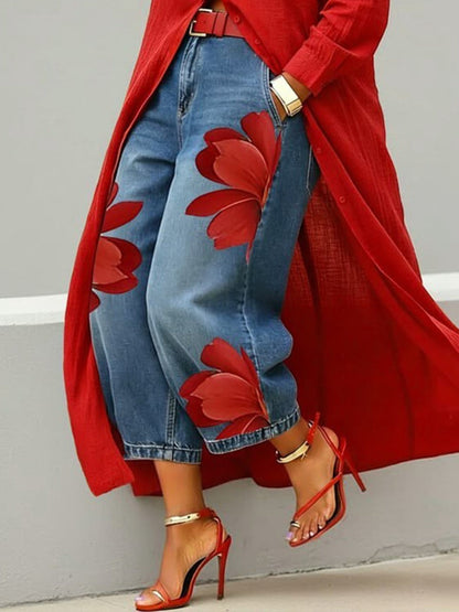 Conjunto Sofisticado Camisa y Jeans Floral