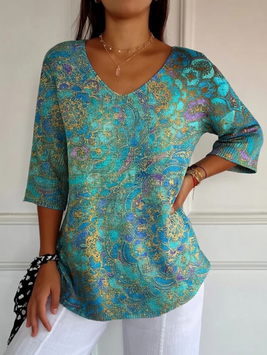 Bérangère™ — Blusa Fluida Elegante con Estampado Refinado