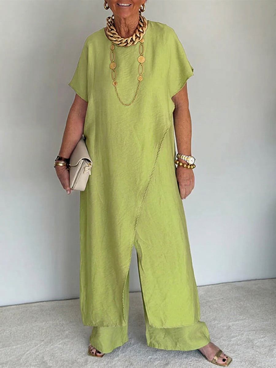 Luma || Conjunto de Dos Piezas Asimétrico Holgado y Acogedor para Mujer - Outfit Retro Casual de Mezcla de Algodón