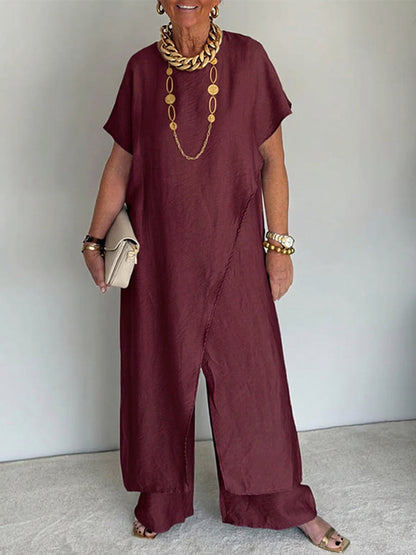 Luma || Conjunto de Dos Piezas Asimétrico Holgado y Acogedor para Mujer - Outfit Retro Casual de Mezcla de Algodón