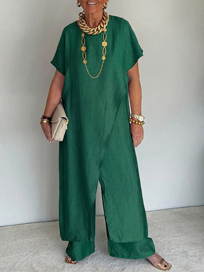 Luma || Conjunto de Dos Piezas Asimétrico Holgado y Acogedor para Mujer - Outfit Retro Casual de Mezcla de Algodón