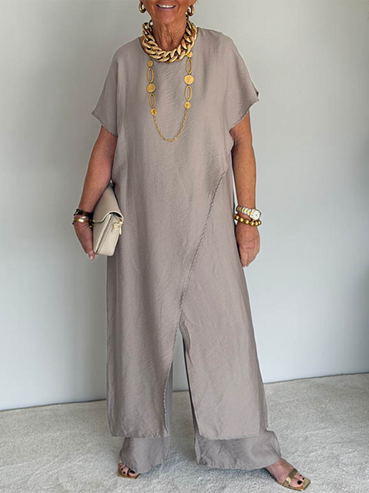Luma || Conjunto de Dos Piezas Asimétrico Holgado y Acogedor para Mujer - Outfit Retro Casual de Mezcla de Algodón
