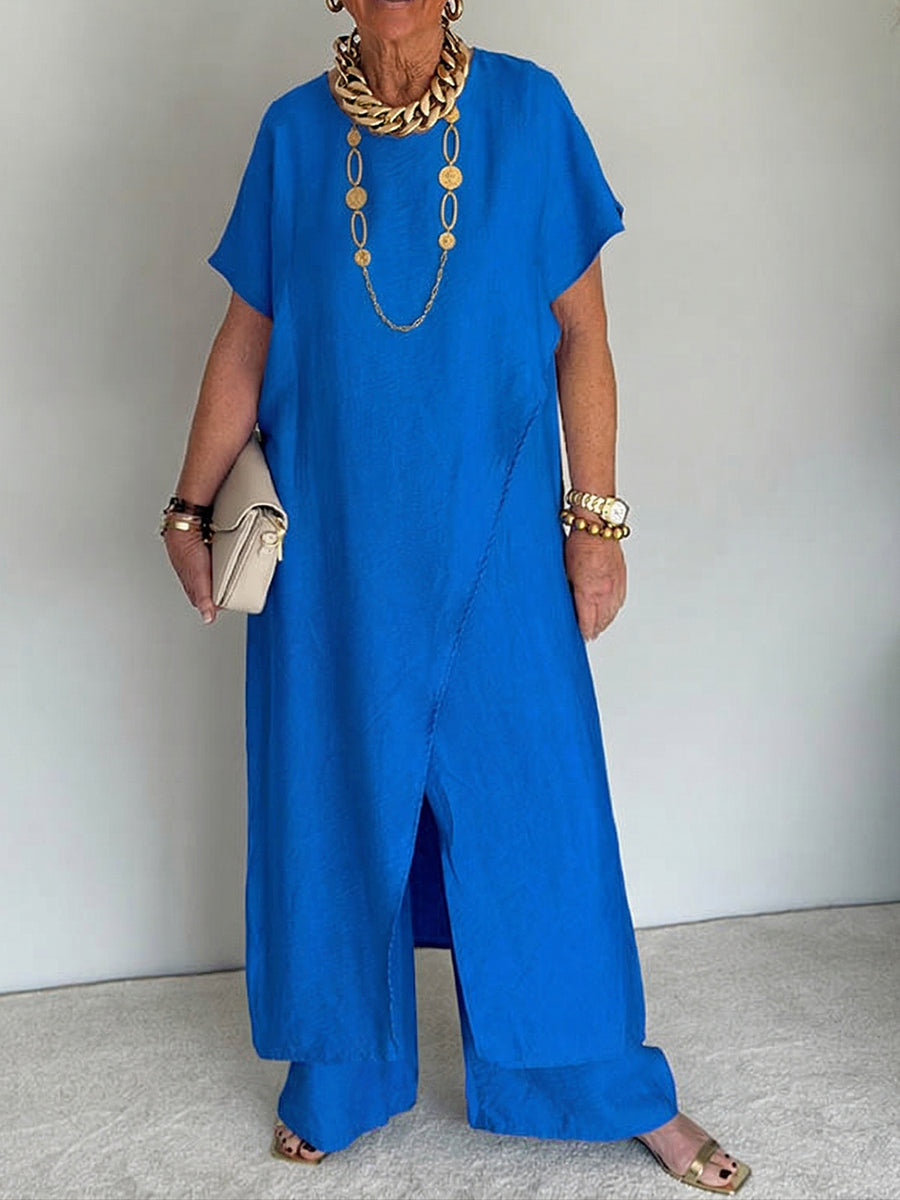 Luma || Conjunto de Dos Piezas Asimétrico Holgado y Acogedor para Mujer - Outfit Retro Casual de Mezcla de Algodón
