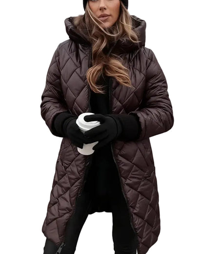 Jessica || Abrigo largo acolchado con capucha para mujer