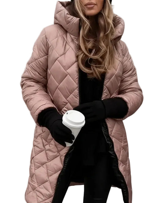 Jessica || Abrigo largo acolchado con capucha para mujer