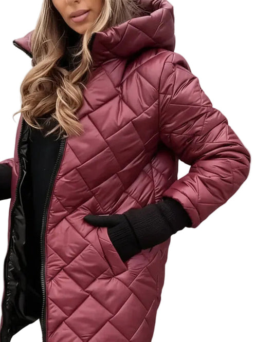 Jessica || Abrigo largo acolchado con capucha para mujer