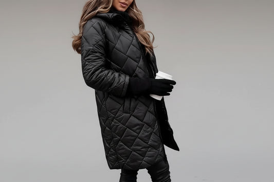Jessica || Abrigo largo acolchado con capucha para mujer